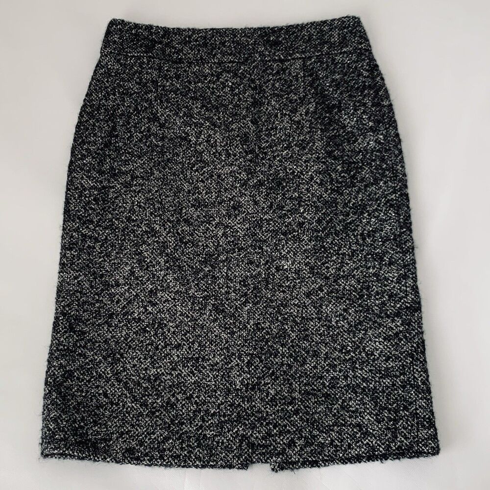 J Crew Pencil Skirt Women‎ 4 Black Metallic Shimmer Tweed Academia Preppy Career